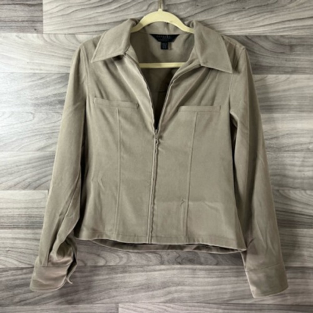 Express Brand Womens Shacket Jacket Beige Full Zip Stretch Tailored 7/8 Jacket‎